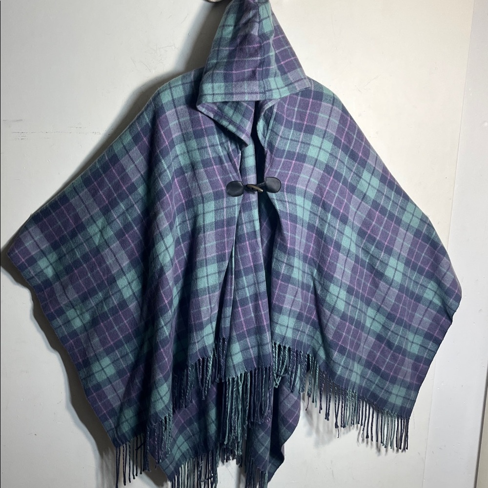 JAMES PRINGLE WEAVERS Hooded Check Acrylic Wrap Poncho